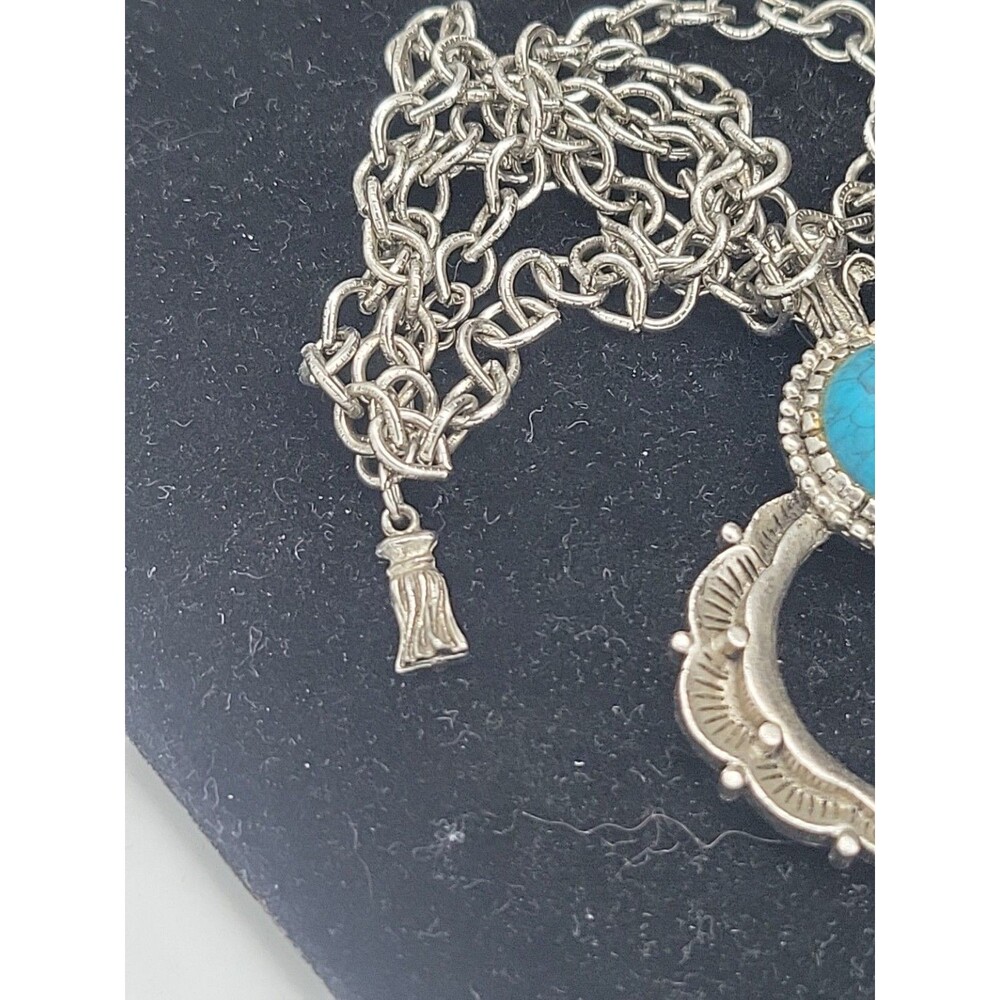 Stunning Vintage Huge Squash Blossom Silvertone Faux Turquoise Cabochon Necklace - Picture 8 of 9